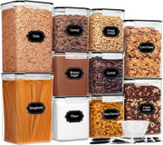 Contenitori alimentari grandi con coperchi, contenitori per cereali, set di archiviazione - BPA libero, organizzatore della dispensa e spazio di archiviazione per farina, zucchero e riso, con misurino, etichette