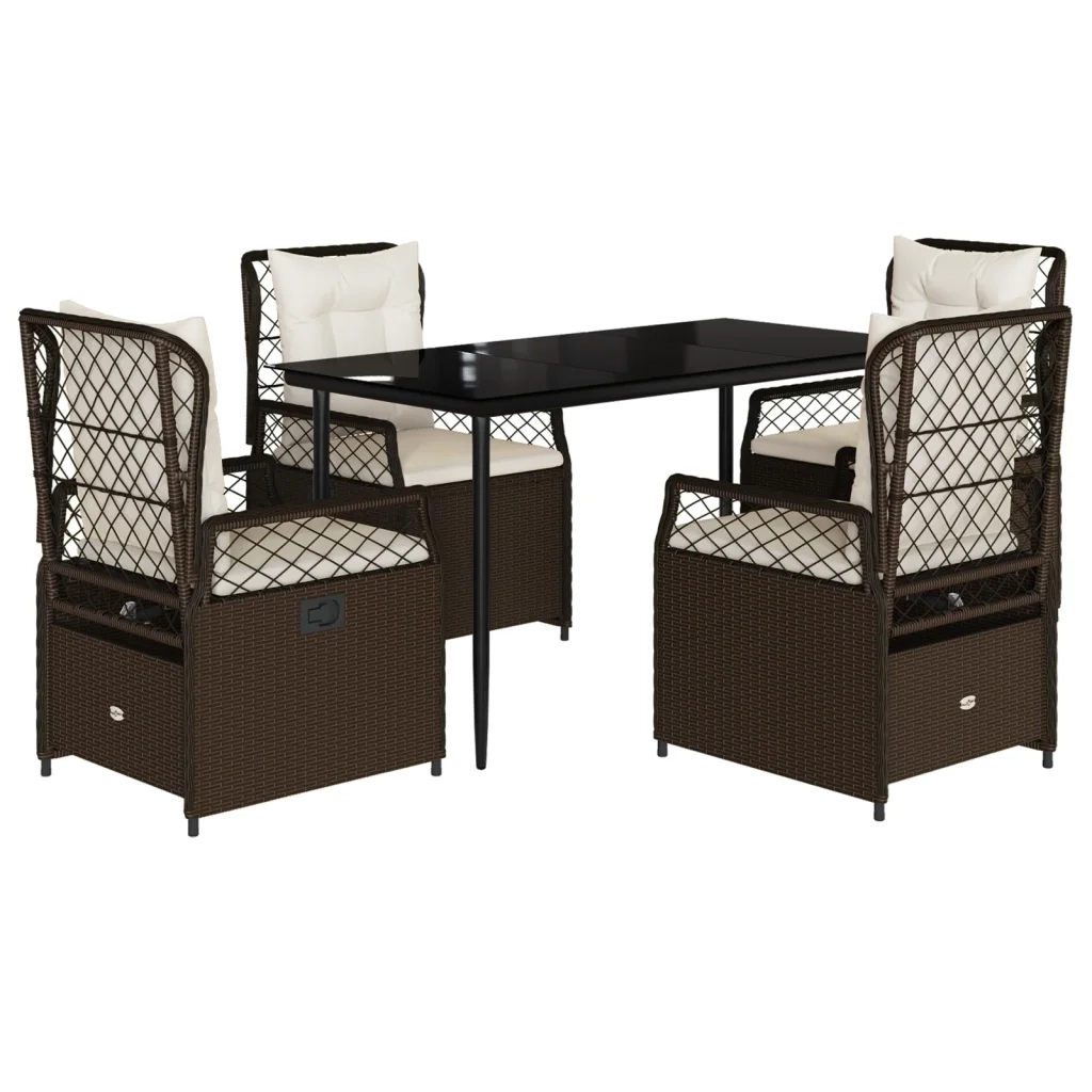 Set da Pranzo da Giardino 5pz con Cuscini in Polyrattan Marronecod mxl 117159
