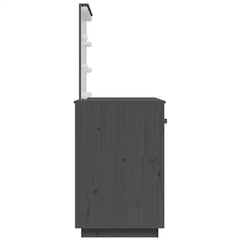 Toeletta | Tavolo da Trucco con LED Grigia 95x50x133,5cm in Legno Massello di Pino
