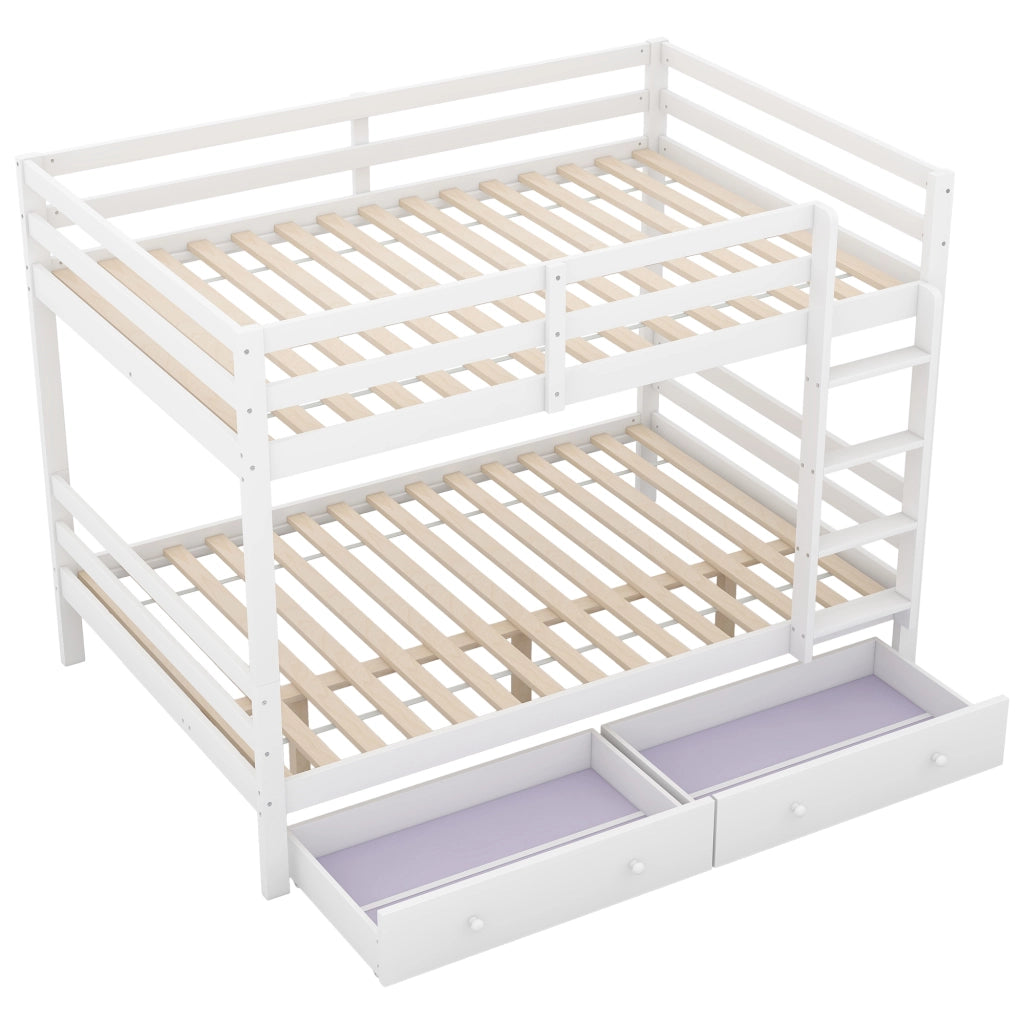 OKWISH Letto a Castello 140×200 cm, Letto Matrimoniale con Ampio Spazio Contenitore, 2 Cassetti e Sponde Alte, senza Materasso, Bianco