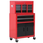 Servante da laboratorio con cassettiera e cassetto removibile, 6 cassetti + 1 grande cassettiera, carrello in acciaio rosso e nero
