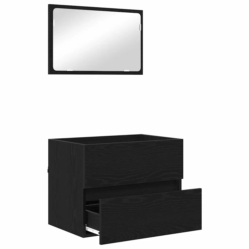 Set di mobili per il bagno con cassetto 2 pcs Rovere Nero 875434