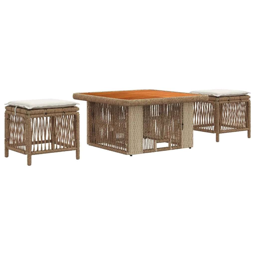 Set da Pranzo per Giardino 3 pcs Beige e Crema polyrattan
