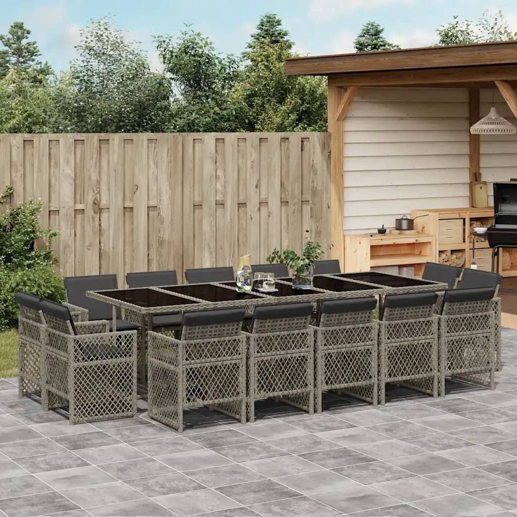 Set da Pranzo da Giardino 15 pz con Cuscini Grigio Polyrattan 3210872