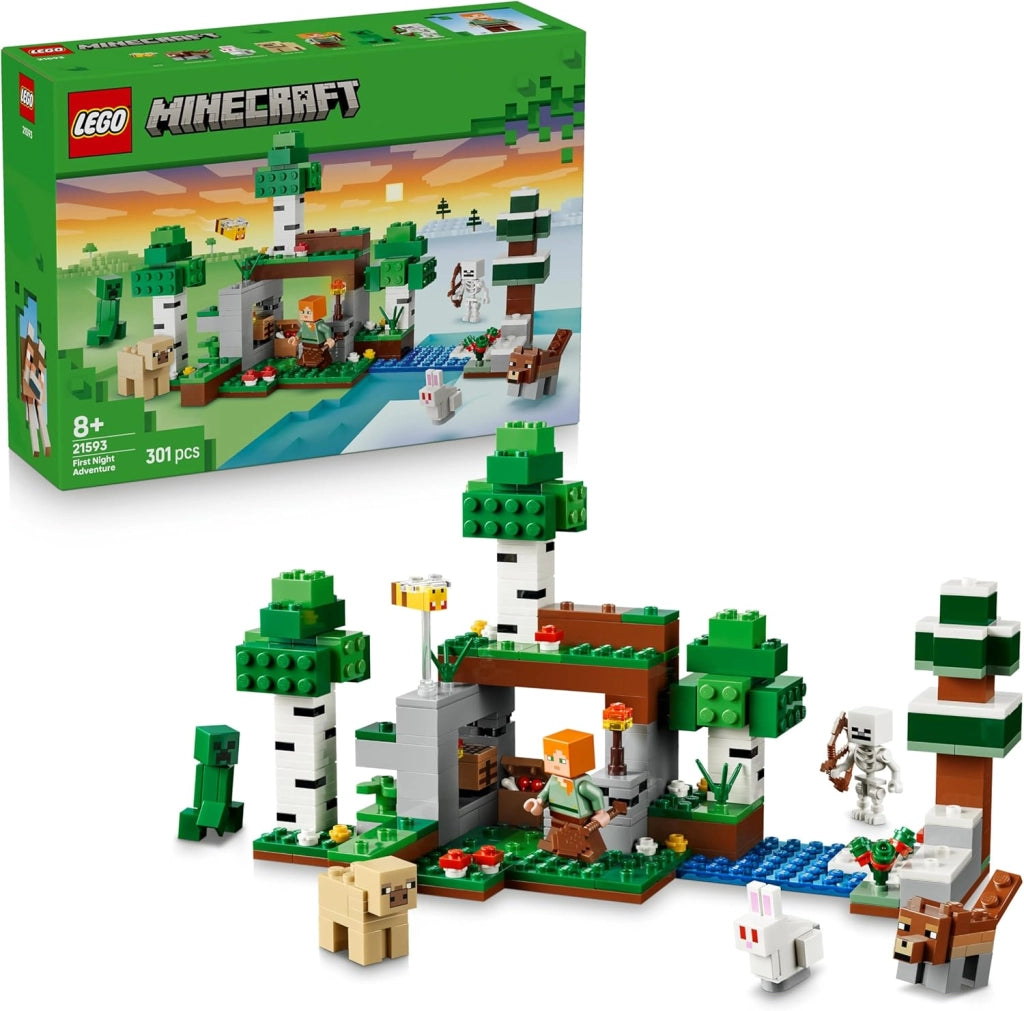 LEGO Minecraft Avventura della Prima Notte - Giocattolo Interattivo con 7 Personaggi tra cui Alex, un Creeper, uno Schel