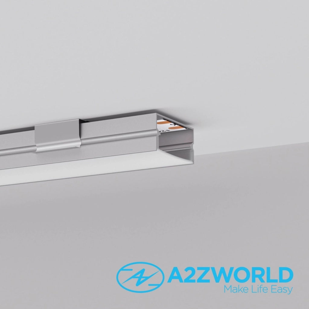 Kit Profilo Alluminio Completo Da 2 Metri Per Striscia Led, Larga Standard, Dimensione 19.7X10mm, Larghezza Interna 17mm, 109g/m, Copertura Opale, Tappi Chiusura e Clip Fissaggio Incluso,BAV23174