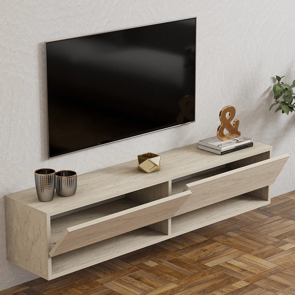 Olmi, Mobile Porta tv 2 Ripiani, 141x30x31h cm Beige Marmo