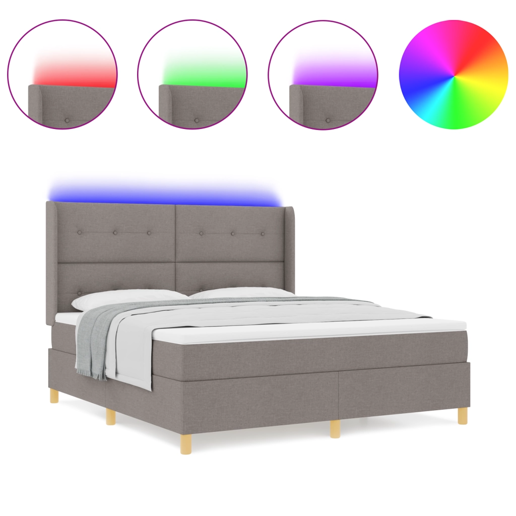 Letto Box Spring  con Materasso e LED Tortora 180x200 cm Tessuto