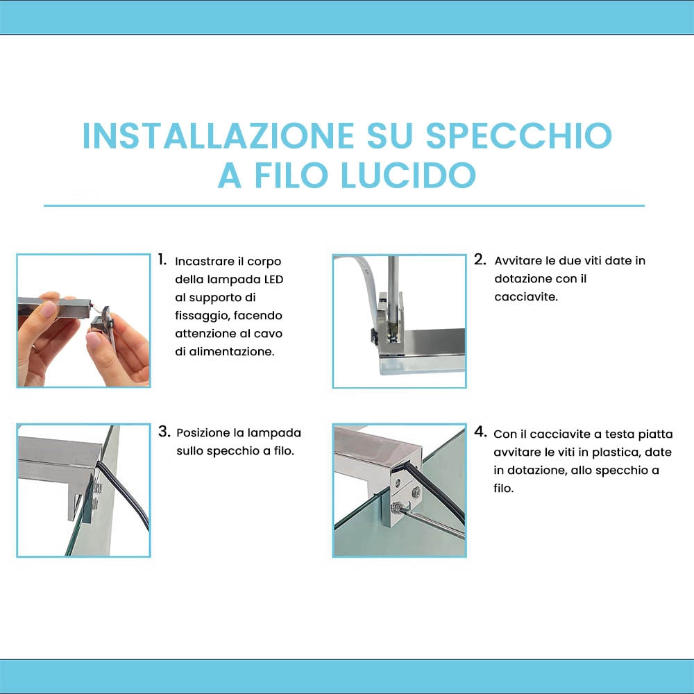 Specchio bagno 60x80 a filo reversibile con lampada naturale 30 cm