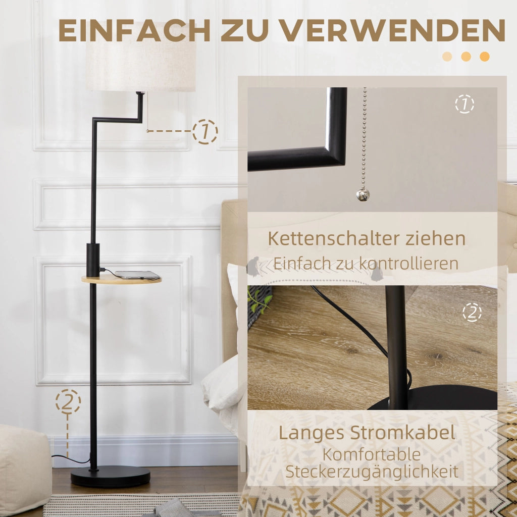 Lampada da terra con scaffale ¨C zephmum ¨C E27, bamb¨´, nero
