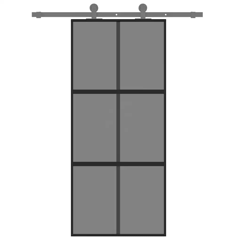 Porta Scorrevole Nera 90x205 cm in Vetro Temperato e Alluminio