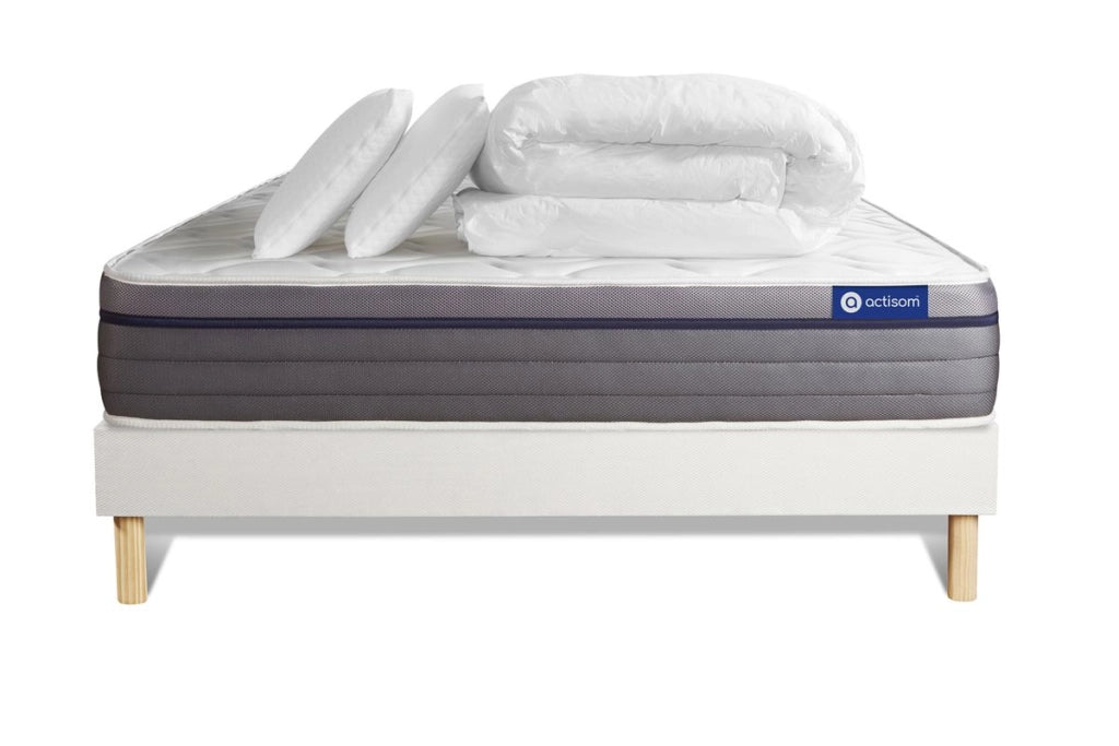 Pacchetto letto completo - Materasso 180x200cm + Box spring con doghe (kit) + 2 cuscini + Piumino - Actilatex Zen