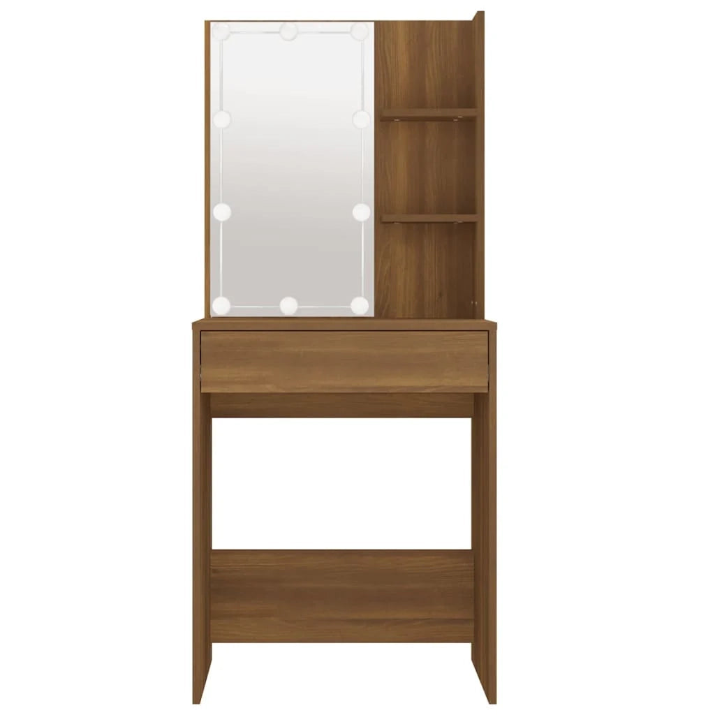 Toeletta tavolo da trucco di design mobile da camera da letto con illuminazione a LED rovere 60 x 40 x 140 cm marrone 02_0006346