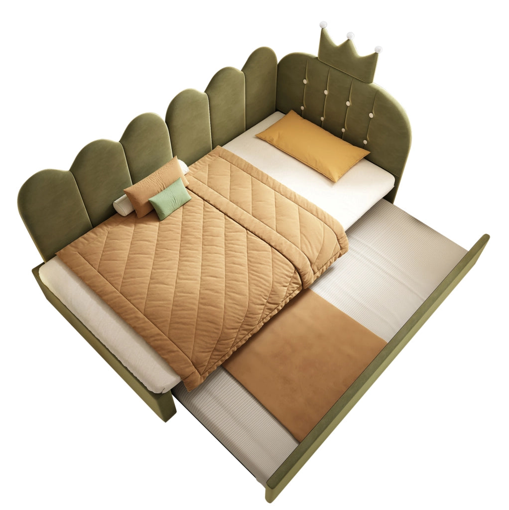 Letto estraibile 90x200 cm con secondo letto 90x190 cm; velluto verde