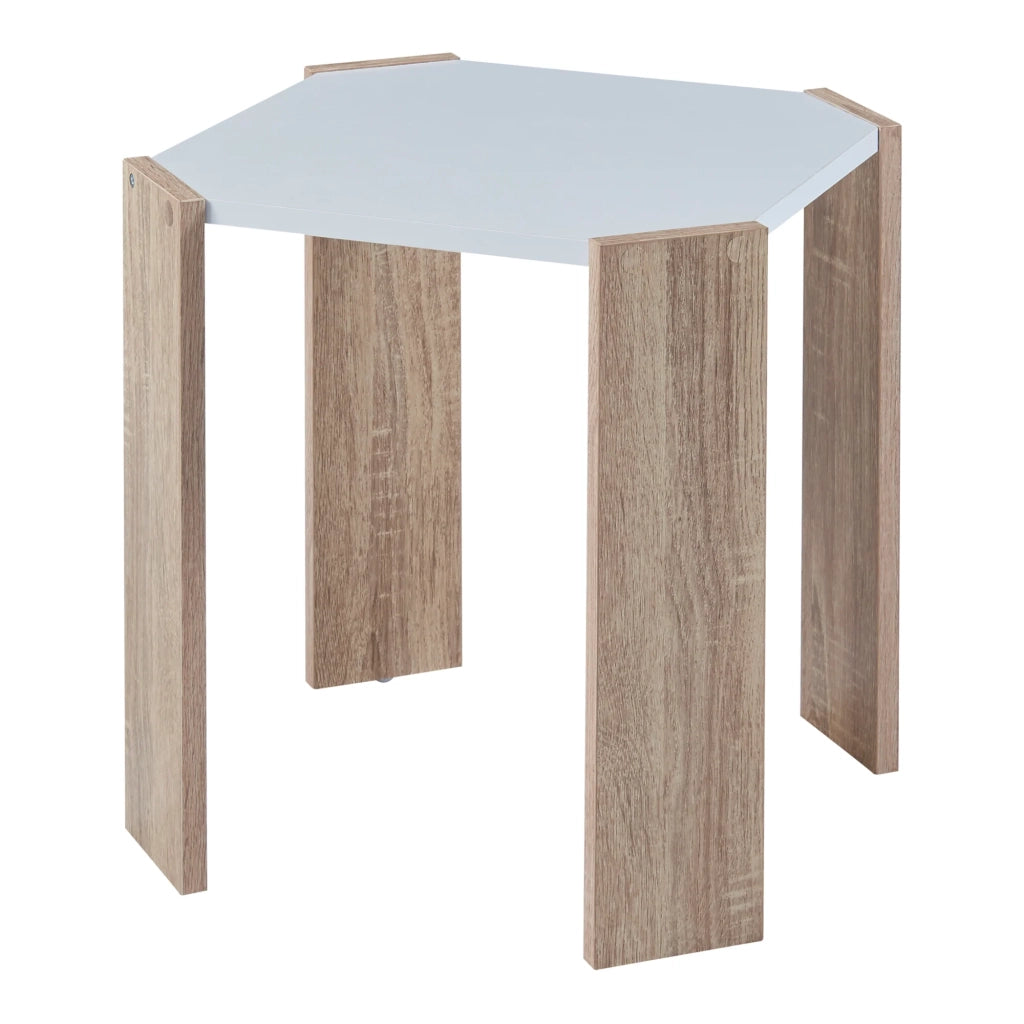 Set di 3 tavolini impilabili bianchi con effetto rovere 03_0009400
