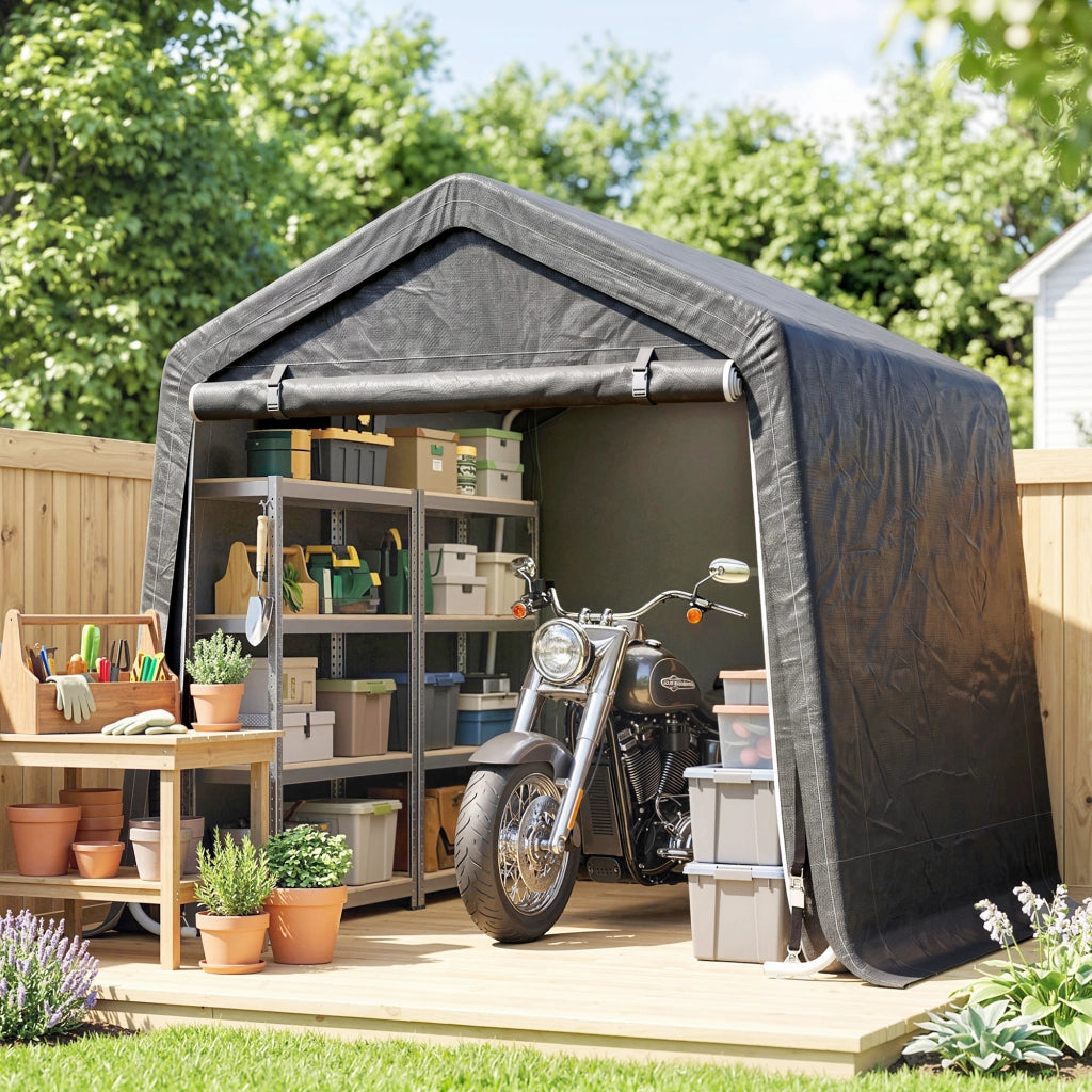 Tendone Garage per Auto, Moto e Attrezzi, in Metallo e Tessuto PE, 280x240x240 cm, Grigio