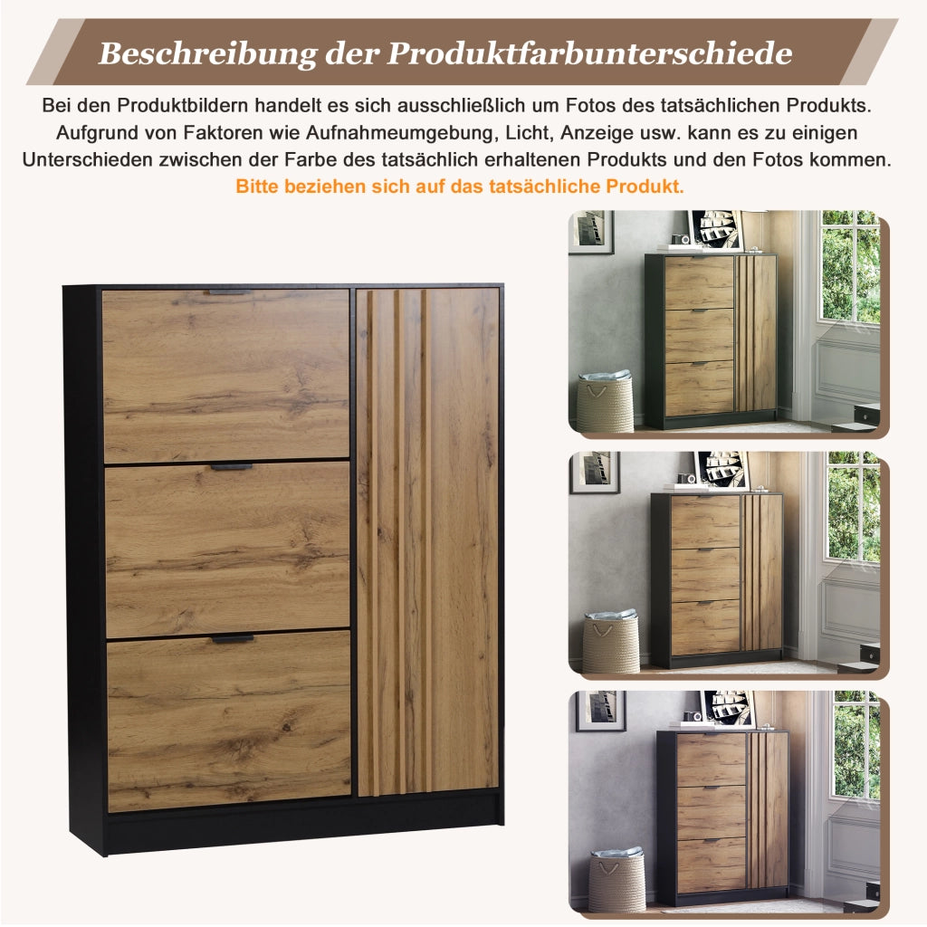 SCARPIERA 100x30x130 cm MDF color naturale e nero con 3 ribalte e 1 anta
