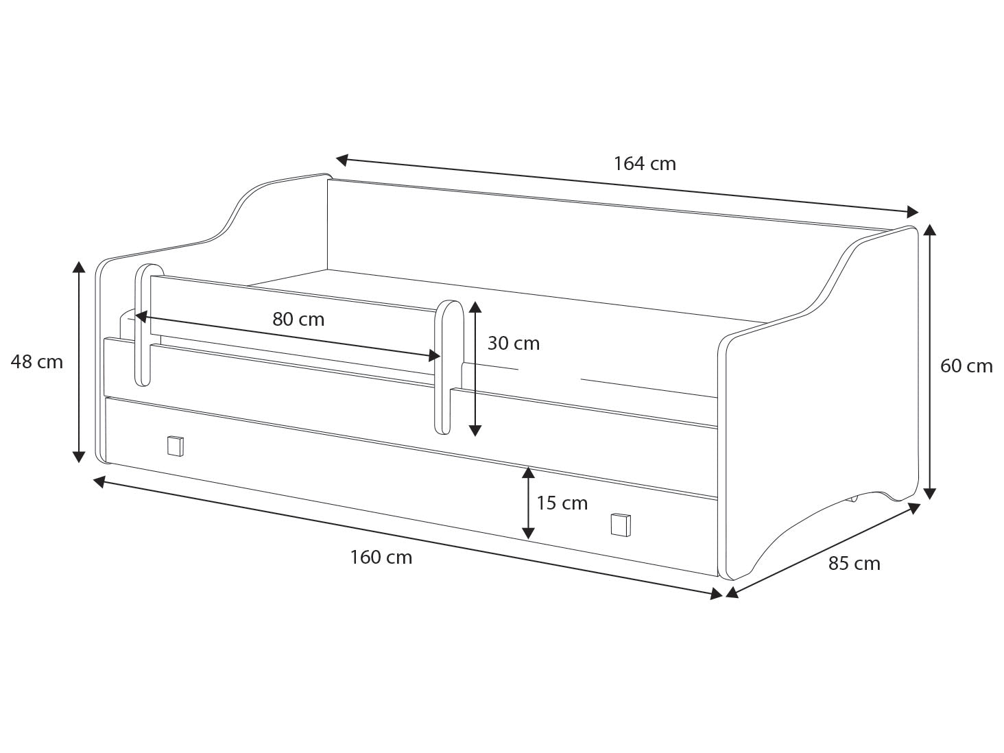 Letto singolo ERYK 180x80 con materasso - Bianco, maniglie nere