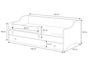Letto singolo ERYK 180x80 con materasso - Bianco, maniglie nere