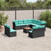 Set Divani da Giardino 12pz con Cuscini Nero in Polyrattan