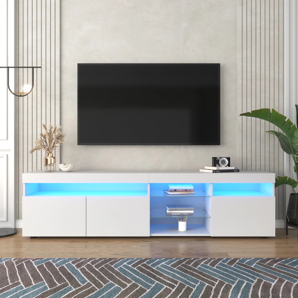 Mobile TV moderno bianco - Zephmum - 180cm, pannello chiaro, illuminazione LED variabile