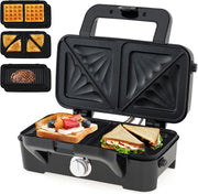 3 in 1 Tostapane Piastra, Griglia Elettrica Rimovibile 1200W, con Spie Indicatrici e Manico Cool Touch, Riscaldamento Bifacciale con 5 Livelli di Temperatura, Piastra Antiaderente, 29x31 cm