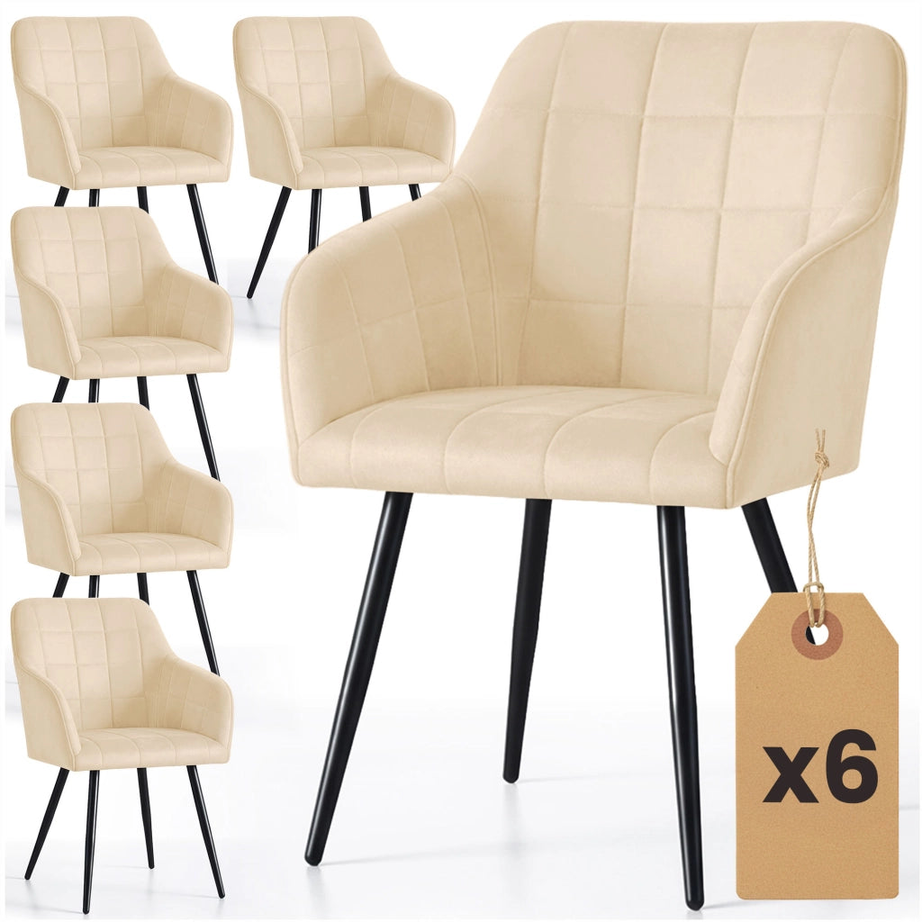 Set di 6 Sedie imbottite con cuciture quadrate LUXANO Beige gambe nere