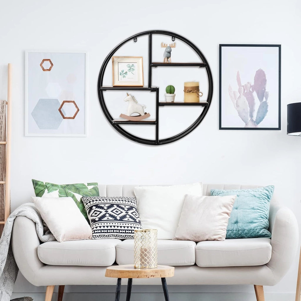 Mensola Rotonda da Parete con 4 Ripiani, Mensola Decorativa da Appendere, Design Moderno, Decorazione da Parete per Soggiorno, Camera da Letto, Cucina,55x11x55 cm