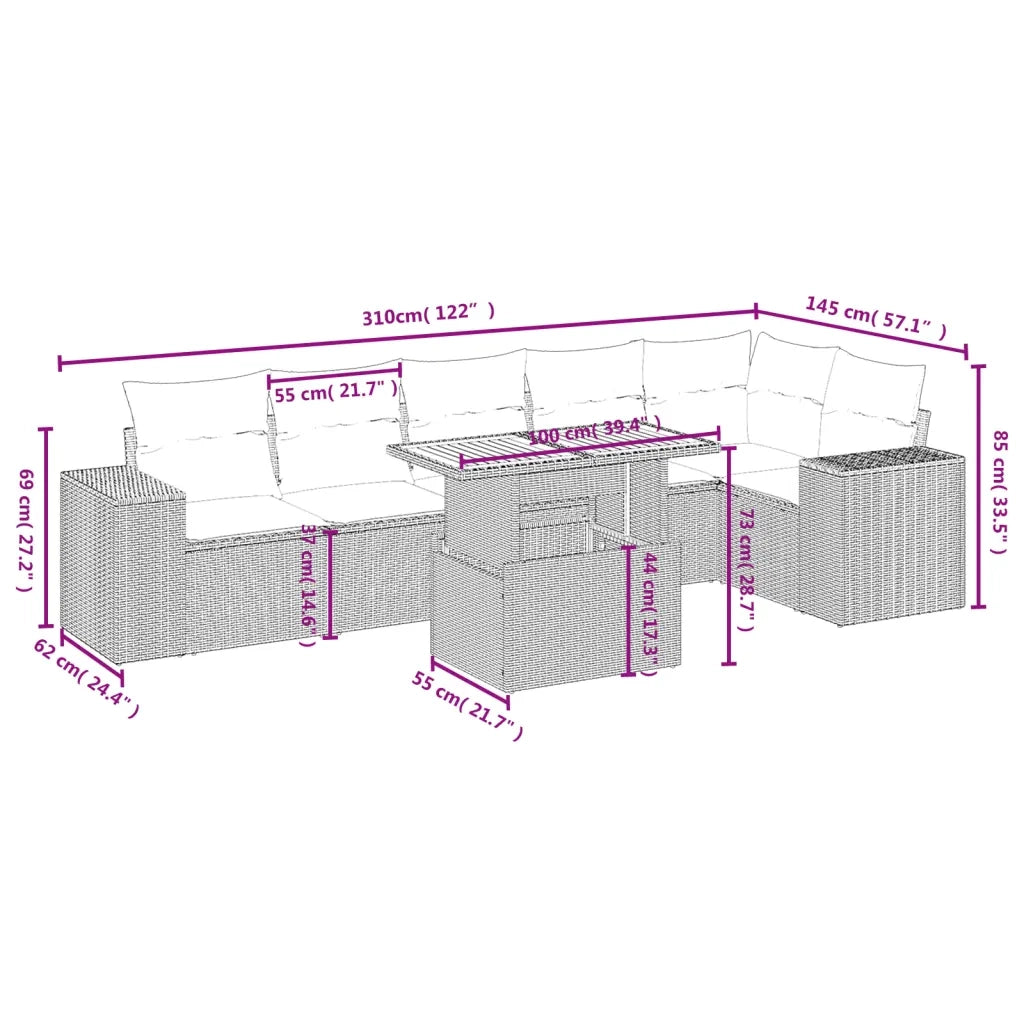 Set Divani da Giardino 7 pz con Cuscini Grigio in Polyrattan 3272649