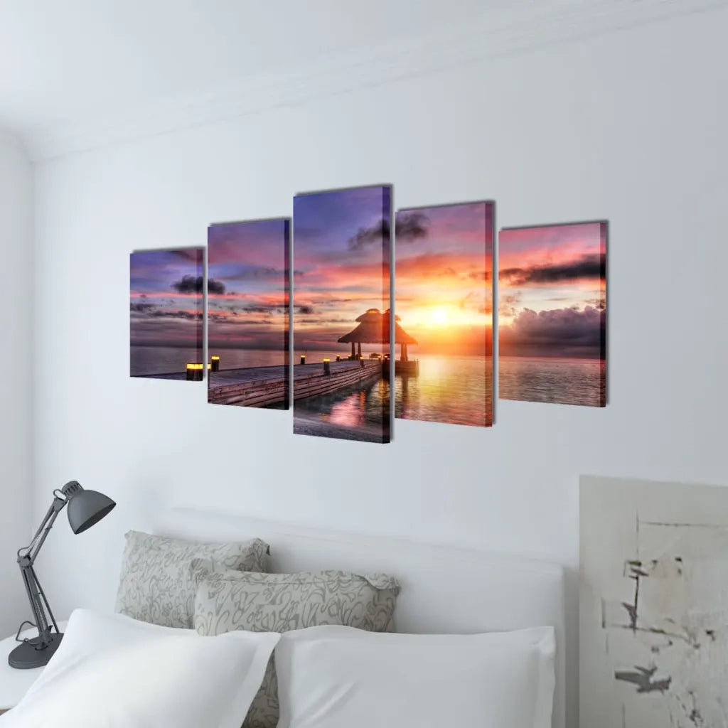 5 pz Set Stampa su Tela da Muro Spiaggia con Padiglione 200 x 100 cm 241567