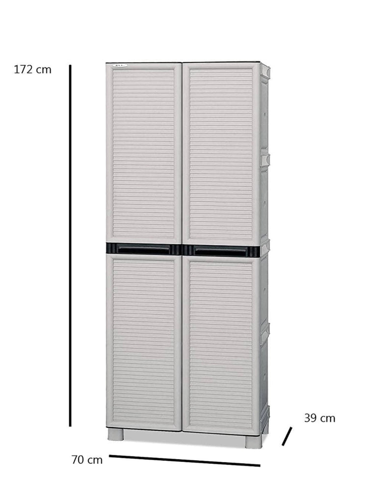 Armadio multiuso da esterno o Allain, Mobile a 1 anta e 3 ripiani in polipropilene, 100% Made in Italy, cm 70x39h172, colore Grigio chiaro
