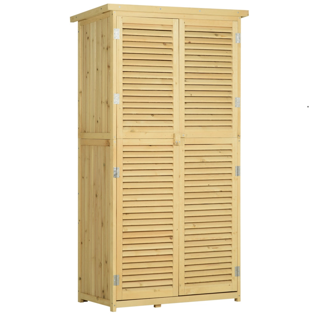 EasyComfort Casetta Attrezzi Giardino in Legno di Abete e Pino con 4 Scompartimenti, Armadio da Esterno Porta Attrezzi da Giardino con Tetto Impermeabile, 87x46.5x160cm, Color Legno