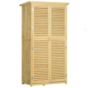 EasyComfort Casetta Attrezzi Giardino in Legno di Abete e Pino con 4 Scompartimenti, Armadio da Esterno Porta Attrezzi da Giardino con Tetto Impermeabile, 87x46.5x160cm, Color Legno