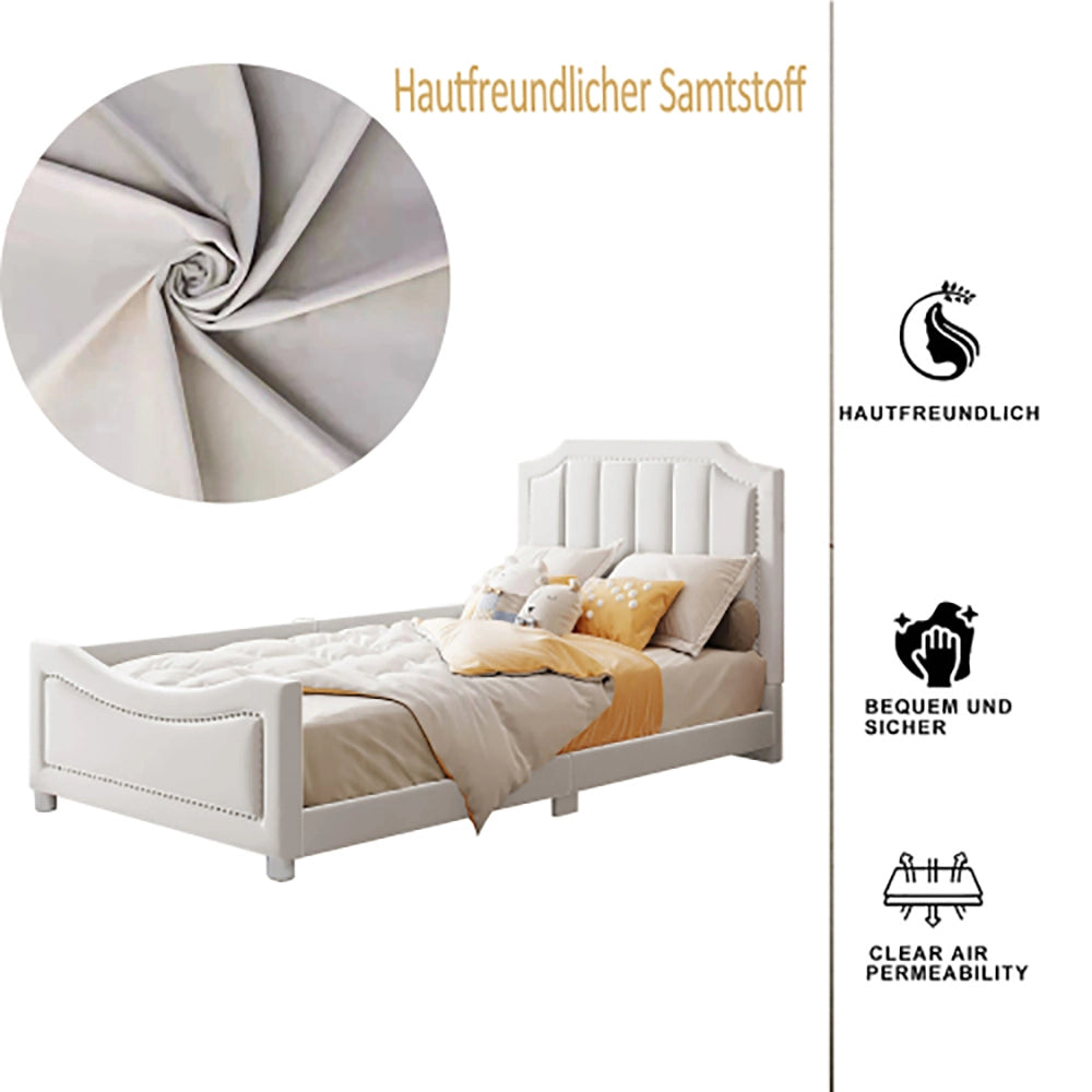 Letto a baldacchino per bambini - Xylo - 90x200 cm - Beige - Letto imbottito con schienale