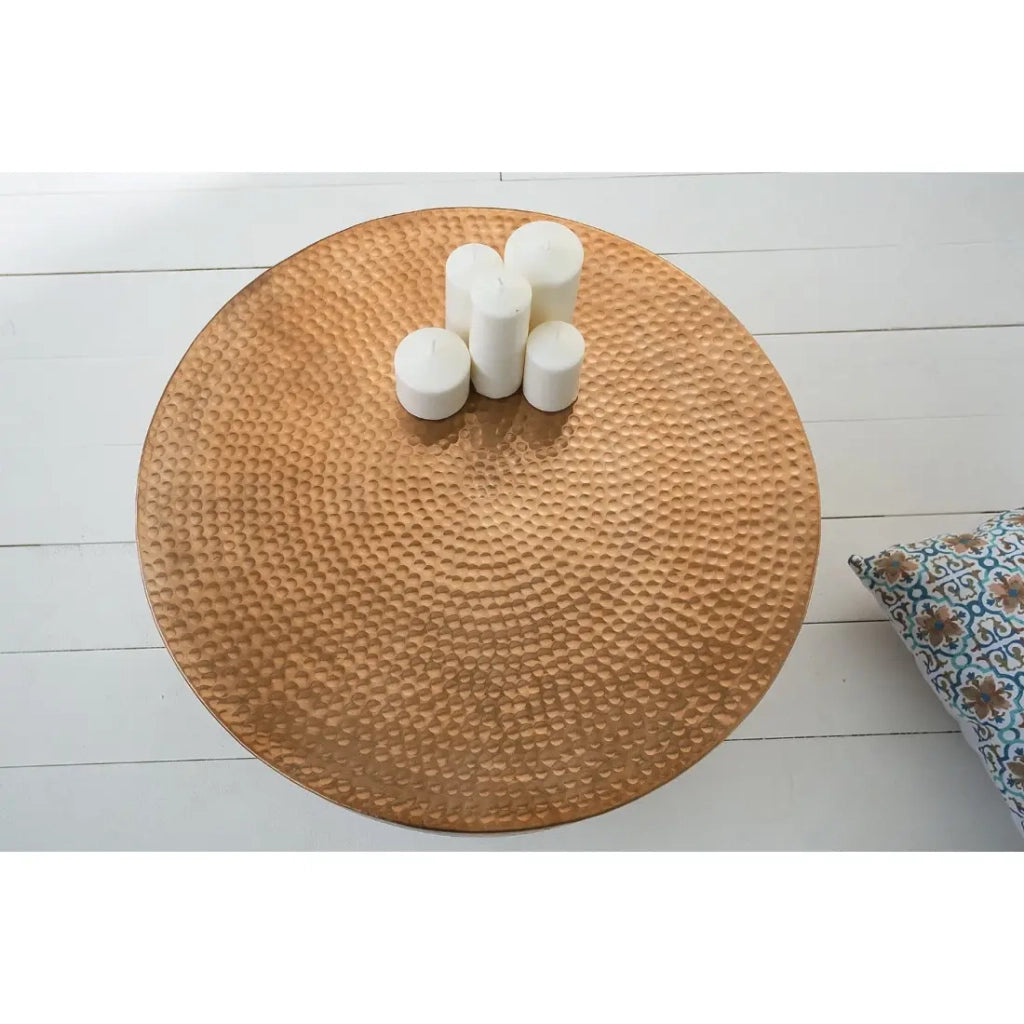 Tavolino basso TRIANE 60 cm in alluminio bronzo martellato – Tavolino basso rotondo design