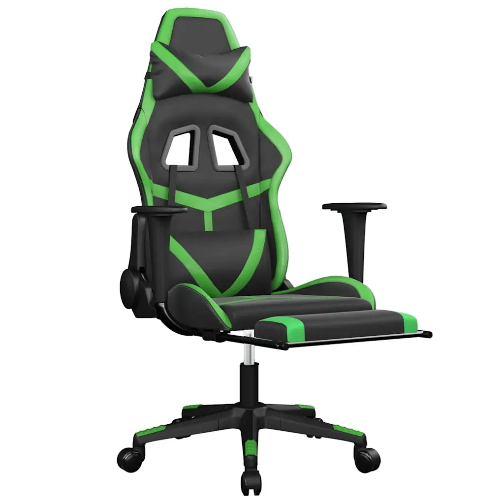 Sedia da Gaming | Sedia da e-sports Massaggio Poggiapiedi Nero e Verde Similpelle