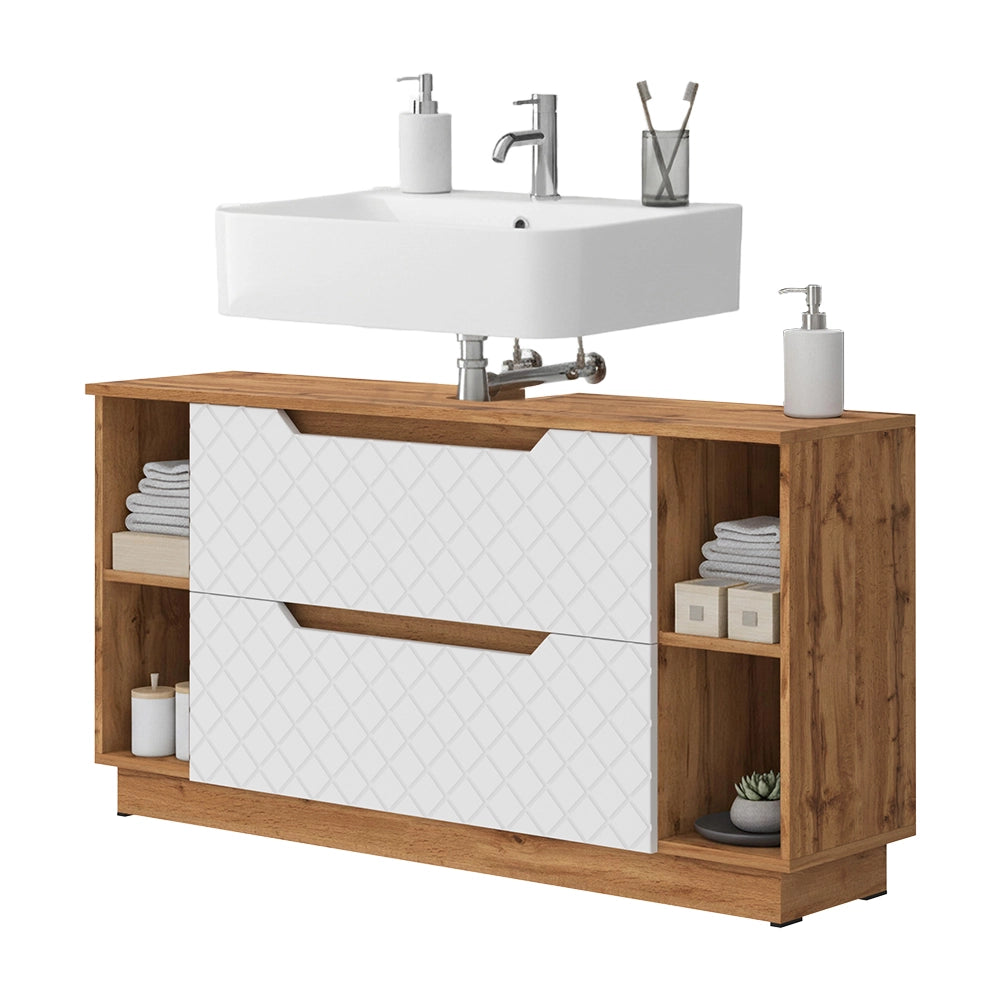 Vicco Mobile sottolavabo per bagno Rovere/bianco con struttura in piastrelle 119.2 x 62.5 cm con 2 cassetti