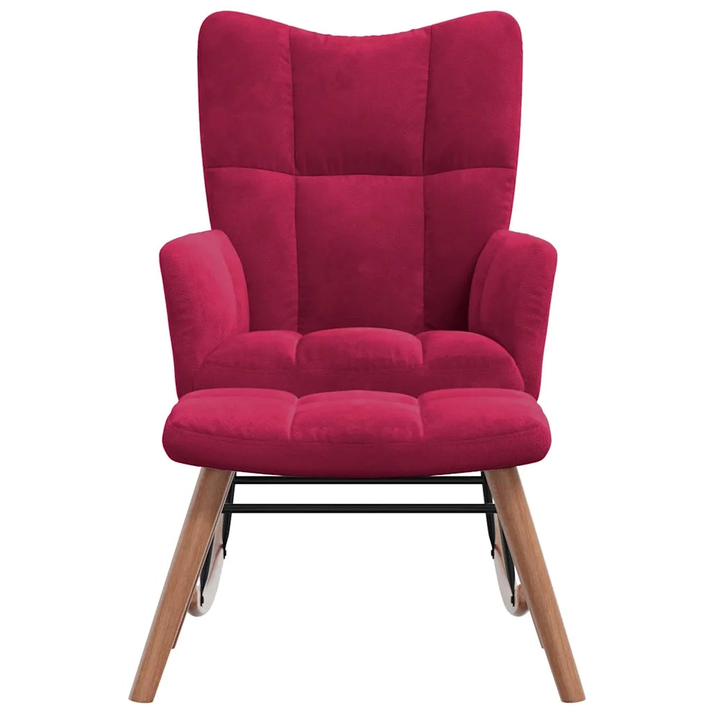 Poltrona a Dondolo con Poggiapiedi Rosso Vino in Velluto cod mxl 48539