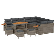 Set Divano da Giardino da 13 Pezzi con Cuscini in Grigio Polyrattan Acacia