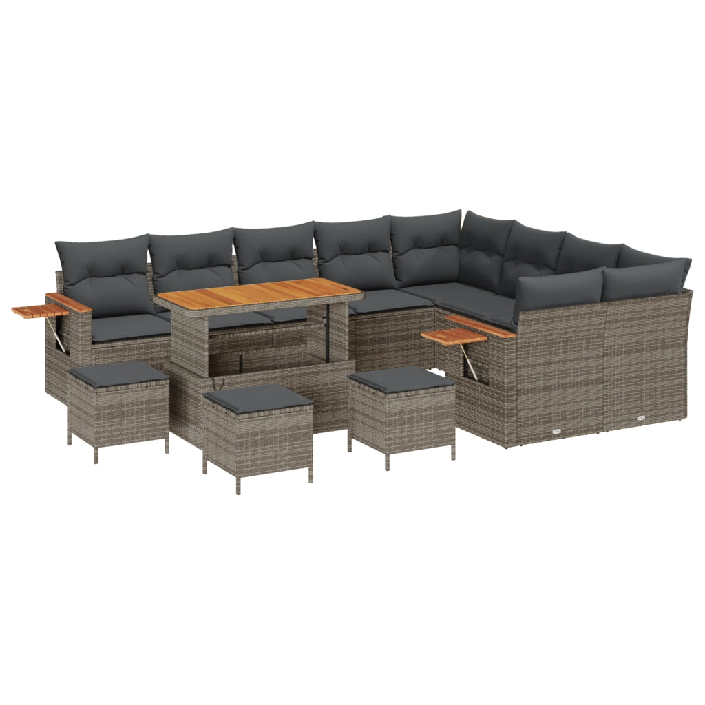 Set Divano da Giardino da 13 Pezzi con Cuscini in Grigio Polyrattan Acacia