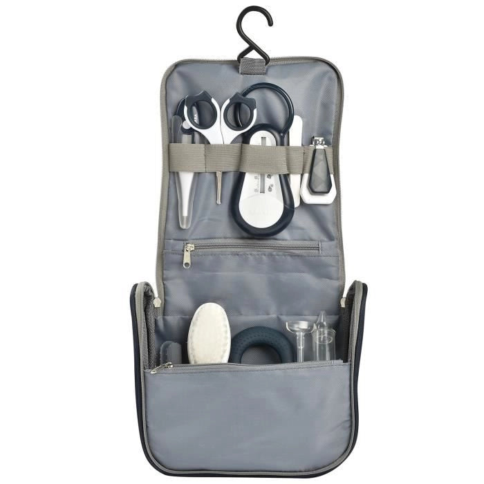 BEABA, beauty case da viaggio, 9 accessori, blu notte