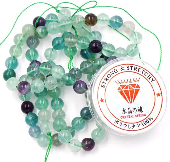 Kralen con corda per la creazione di accessori DIY Pietre per collane da assemblare in casa Armband energetico 8 mm = 96 pezzi e 1 rullo di corda Pietra arcobaleno 8 mm