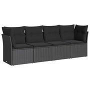 Set Divani da Giardino 4 pz | Set Salotto da Giardino con Cuscini Nero in Polyrattan
