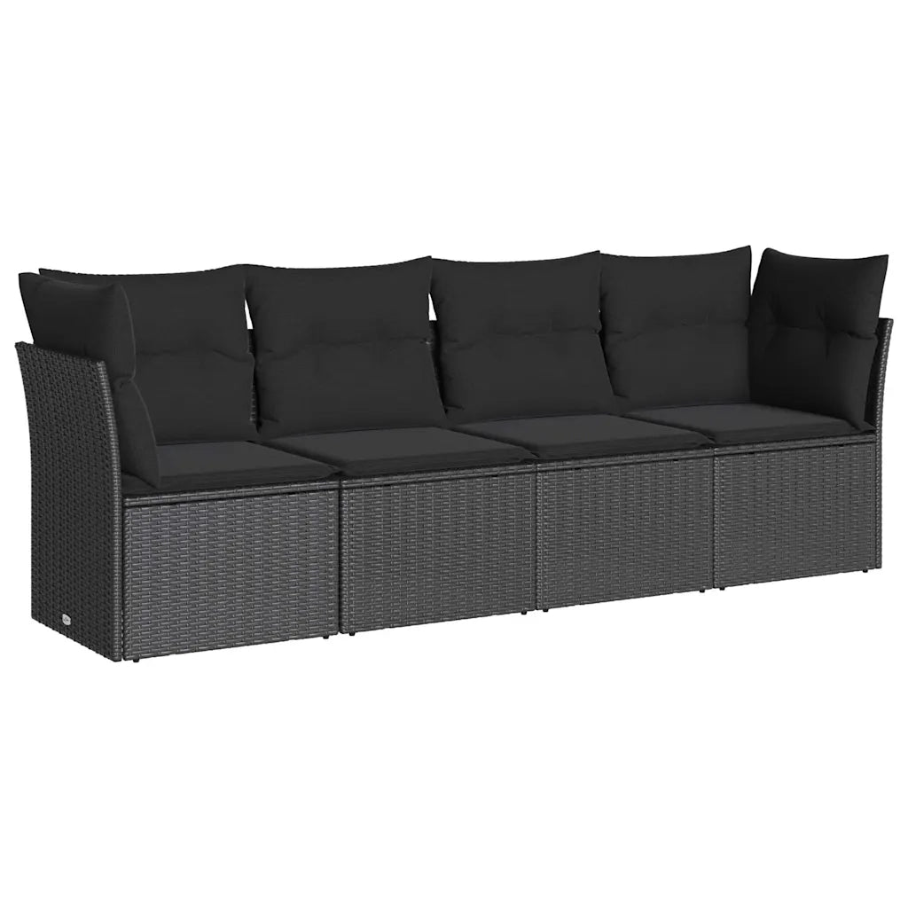 Set Divani da Giardino 4 pz | Set Salotto da Giardino con Cuscini Nero in Polyrattan