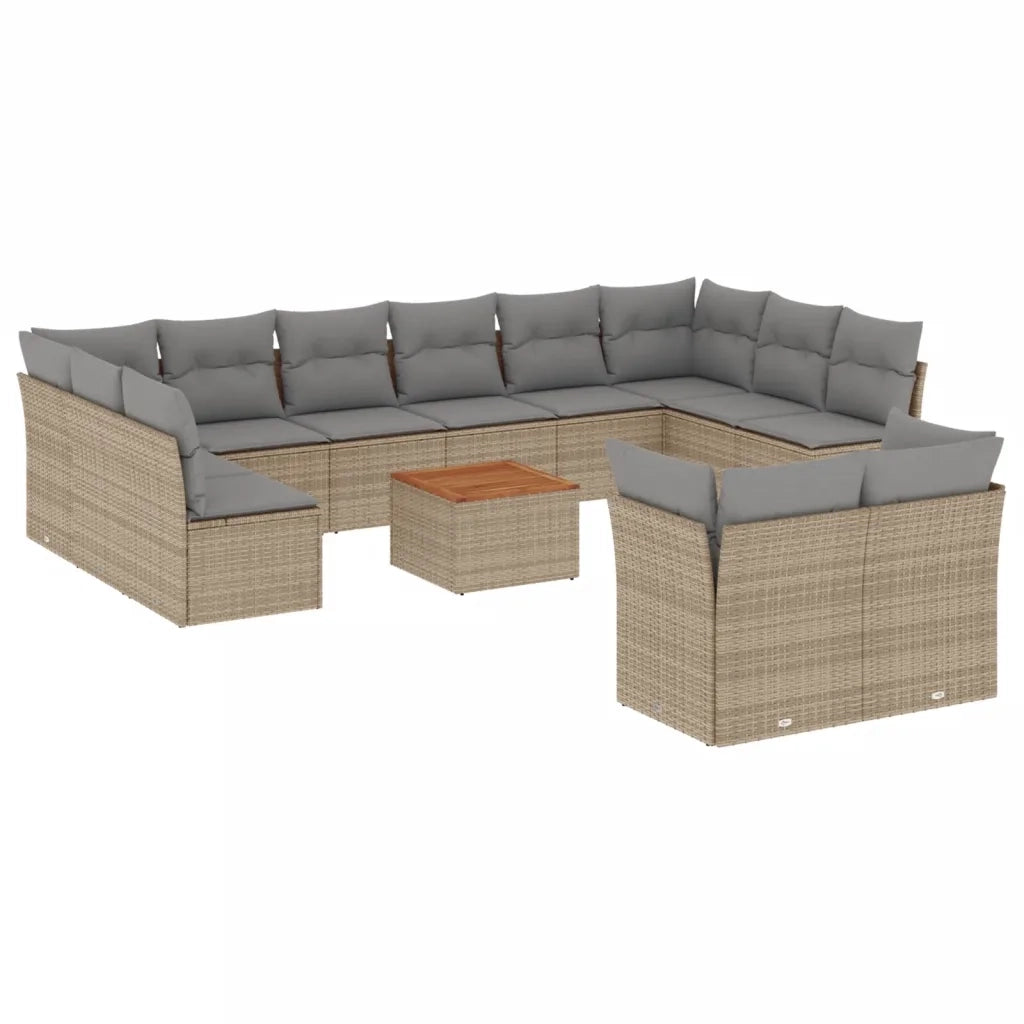 Set Divano da Giardino 13 pz con Cuscini Beige in Polyrattan 3223917