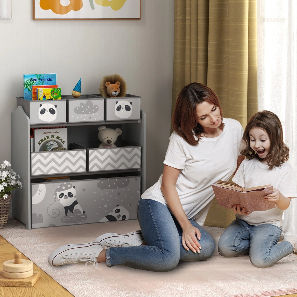 Libreria per Bambini con Contenitori in Tessuto ¨C Minimal ¨C Grigio 63x30x66cm