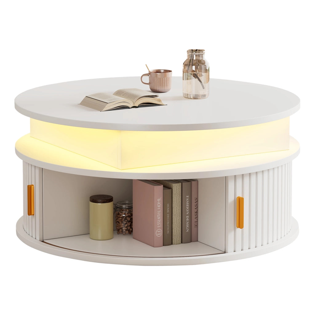 TAVOLO da caffè regolabile in altezza 75x75x52 cm MDF bianco con LED e contenitore