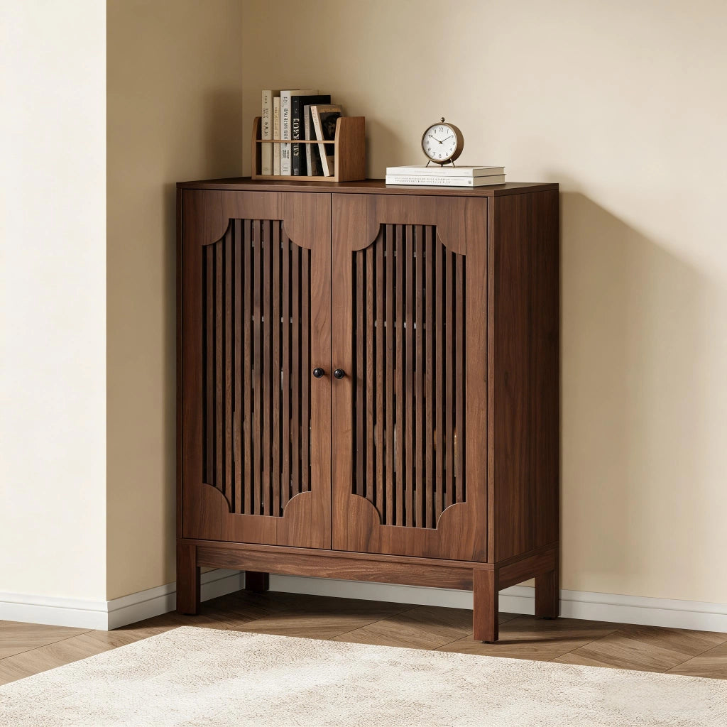 Mobile portascarpe con 4 ripiani regolabili, finitura effetto noce, MDF, colore Rustic Brown