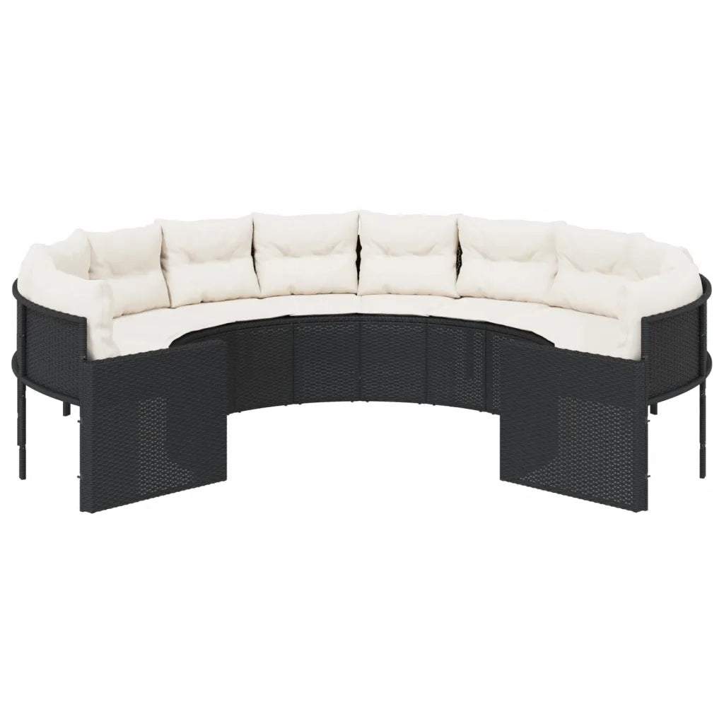 Divano da Giardino con Cuscini Circolare Nero in Polyrattan 3318531