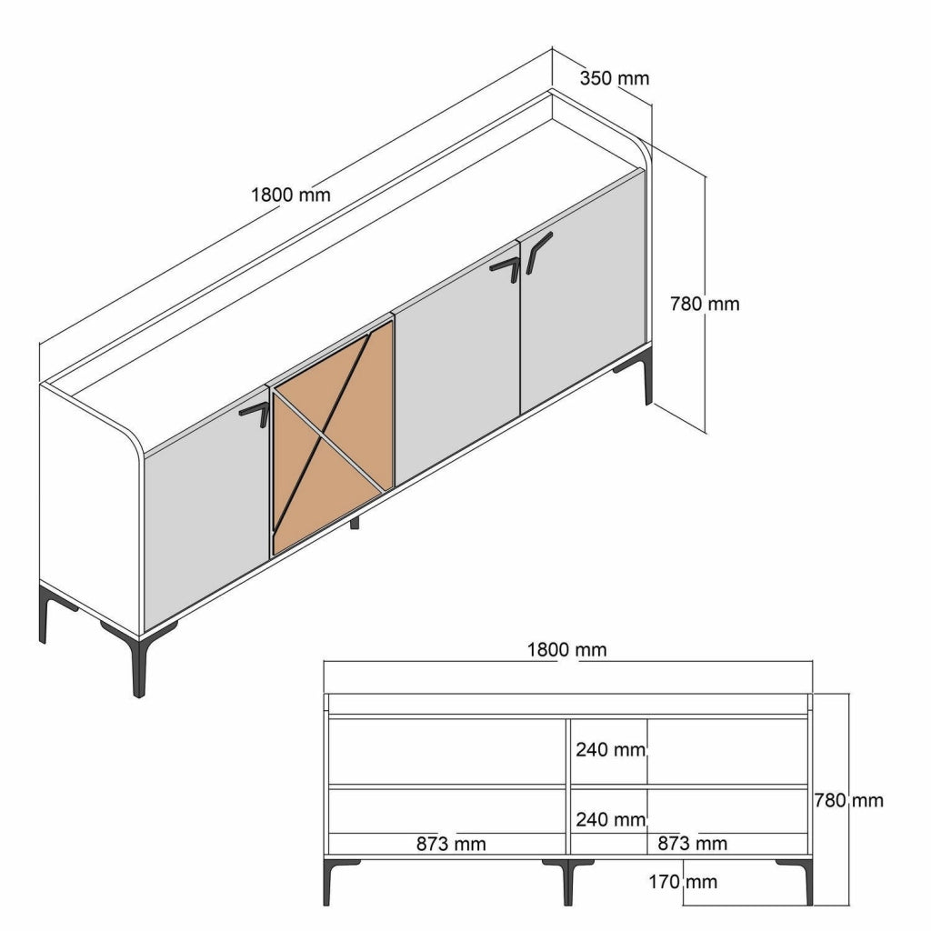 Madia Fay, Credenza 2 Ripiani, 180x35x79h cm Marrone Noce
